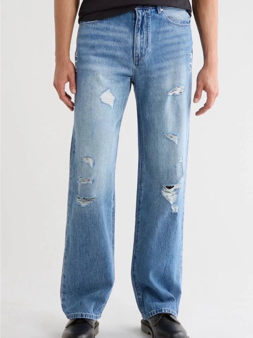 RtA Jonas Distressed Straight-Leg Jeans in Medium Blue